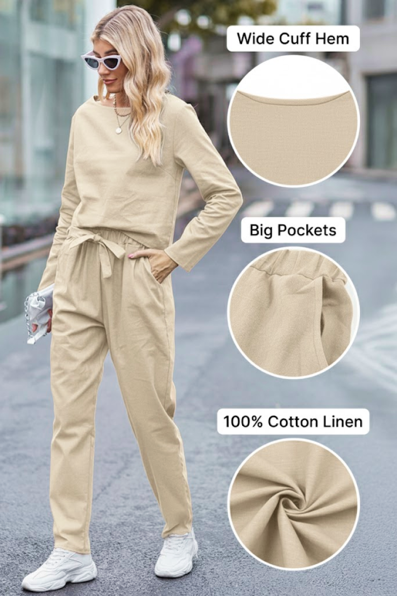 100% Cotton Linen Monochrome 2 Piece Set