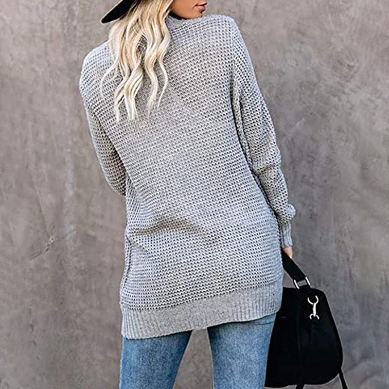 Elegant Curved Placket Knitted Cardigan for Women
