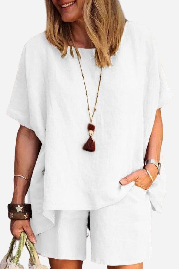 Comfy Linen-like Shirt &amp; Shorts Two-Piece Set