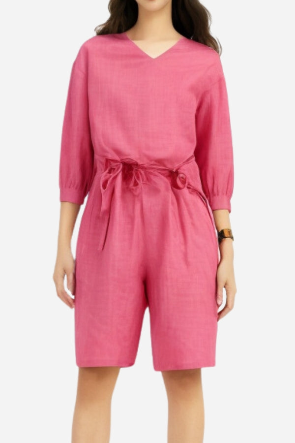 Stay Cool &amp; Classy: Two-piece Set With Loose Shirt &amp; High-waisted Shorts