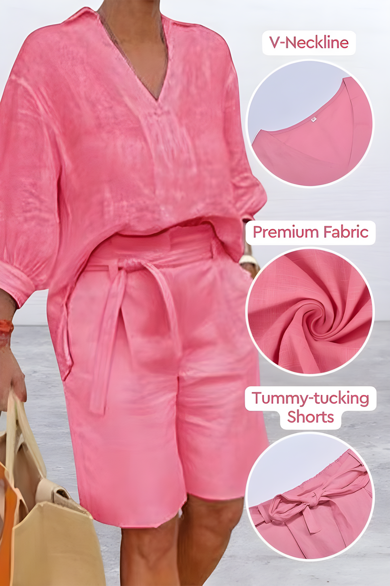 Stay Cool &amp; Classy: Two-piece Set With Loose Shirt &amp; High-waisted Shorts