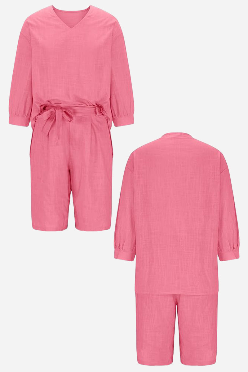 Stay Cool &amp; Classy: Two-piece Set With Loose Shirt &amp; High-waisted Shorts