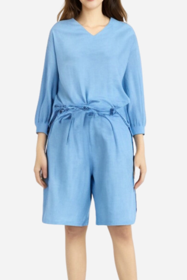 Stay Cool &amp; Classy: Two-piece Set With Loose Shirt &amp; High-waisted Shorts