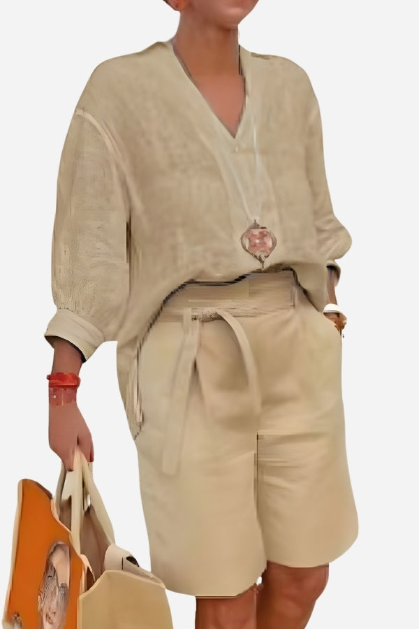 Stay Cool &amp; Classy: Two-piece Set With Loose Shirt &amp; High-waisted Shorts