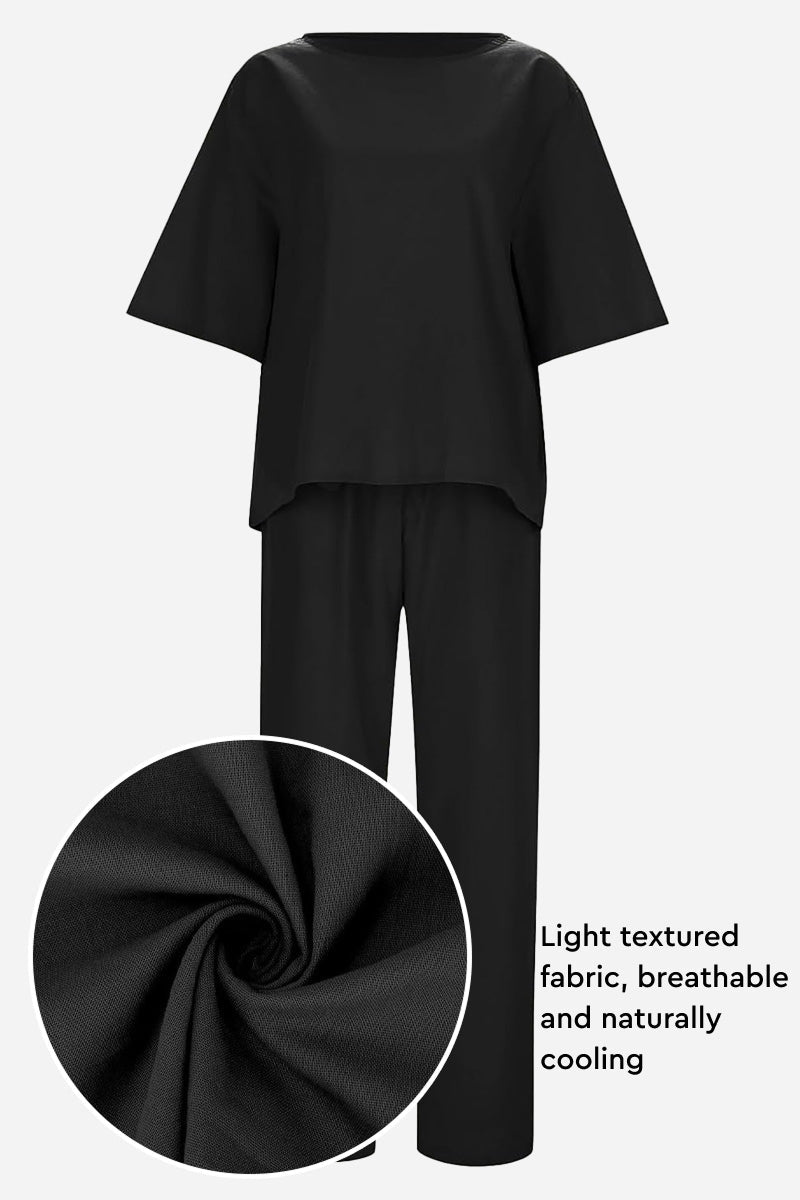 Cotton-Linen Blend Monochrome Two-Piece Set