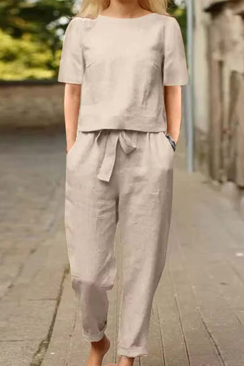 Cotton-Linen Blend Monochrome Two-Piece Set