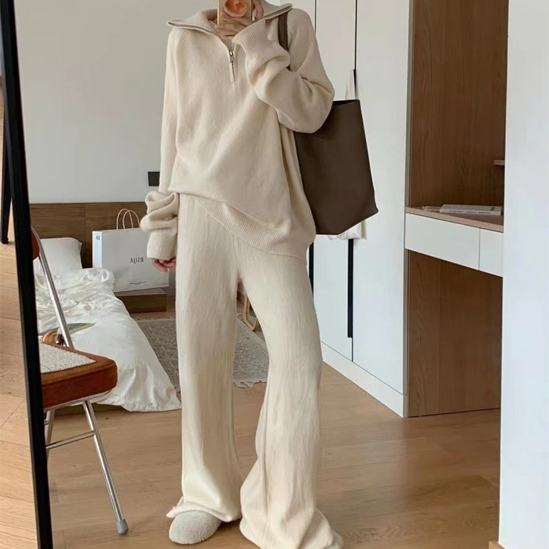 Loose Pullover Knit Two-Piece Wide-Leg Set