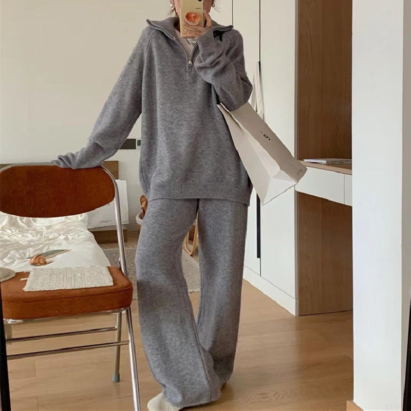Loose Pullover Knit Two-Piece Wide-Leg Set