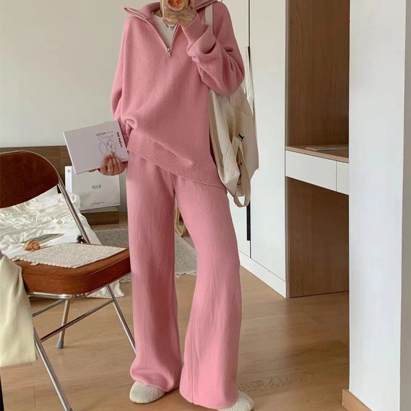Loose Pullover Knit Two-Piece Wide-Leg Set