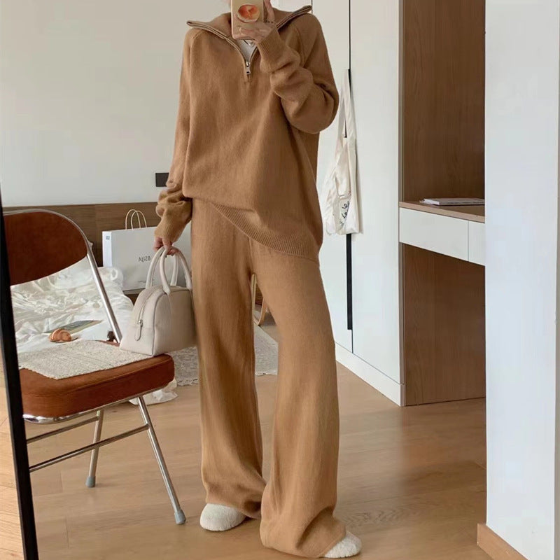 Loose Pullover Knit Two-Piece Wide-Leg Set