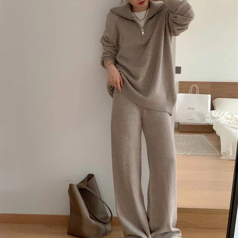 Loose Pullover Knit Two-Piece Wide-Leg Set