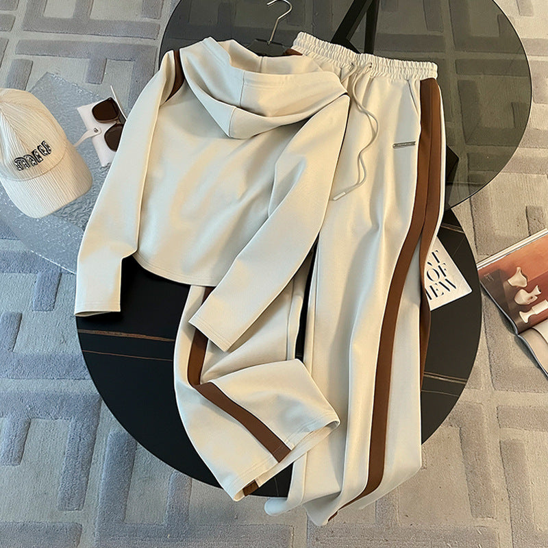 Niche Casual Sportswear Set with Hooded Jacket
