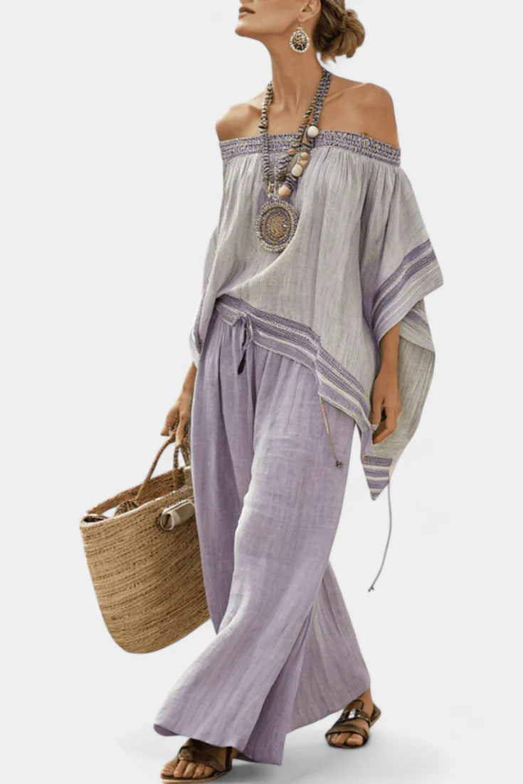 Color-Block Loose Wide-Leg Pants Two-Piece Set