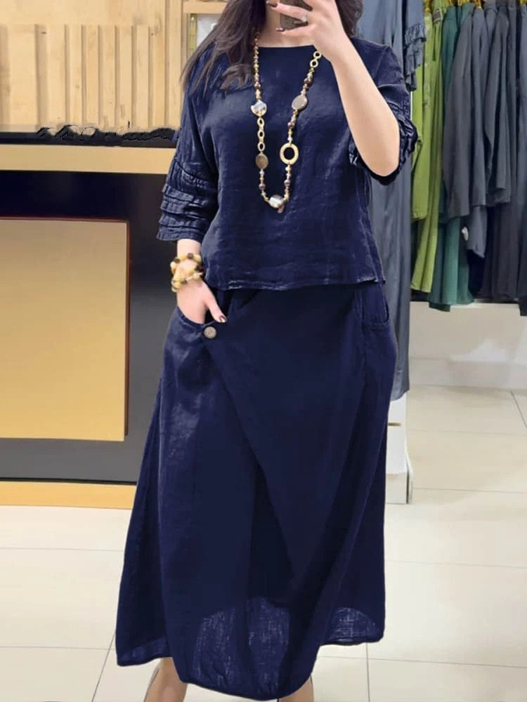 Casual Solid Color Two-Piece Dress Set