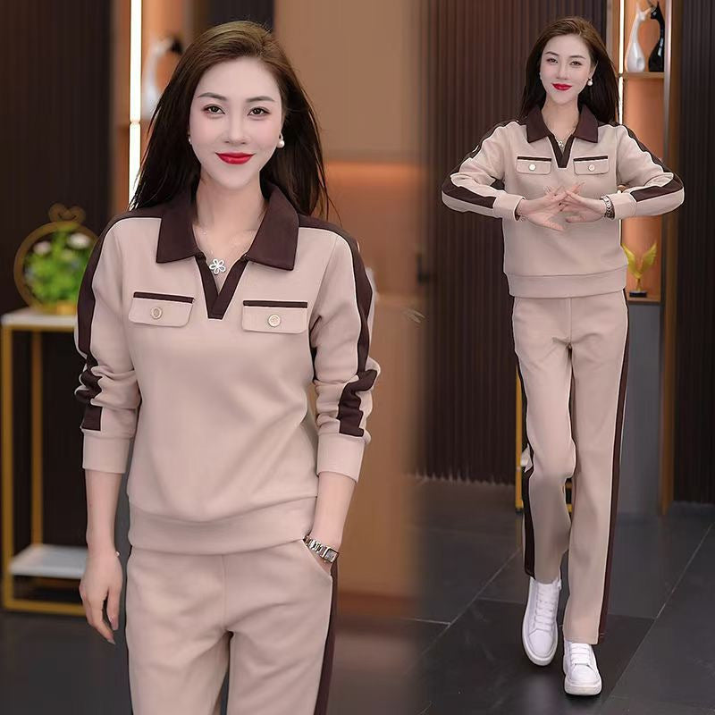 Slimming Casual Long-Sleeved Sweatshirt Two-Piece Set