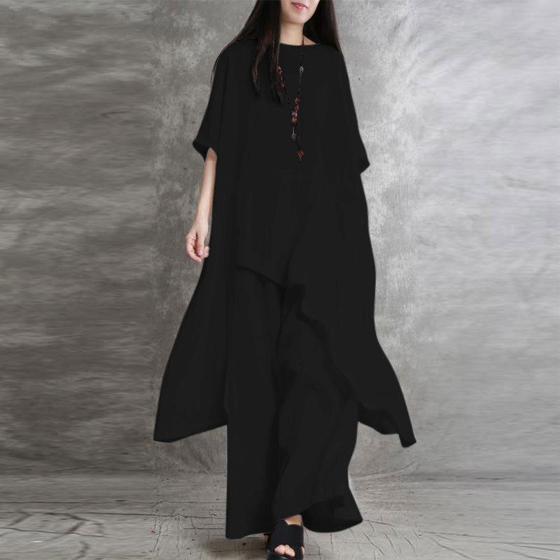 Plus Size Korean Cotton-Linen Casual Sportswear Set