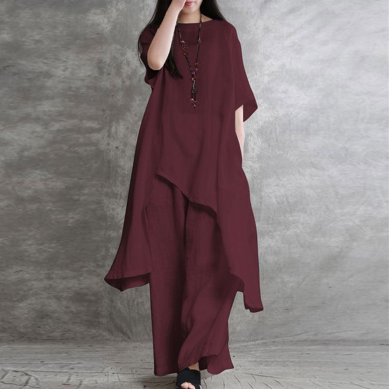 Plus Size Korean Cotton-Linen Casual Sportswear Set
