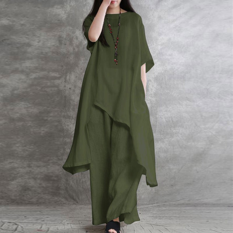 Plus Size Korean Cotton-Linen Casual Sportswear Set