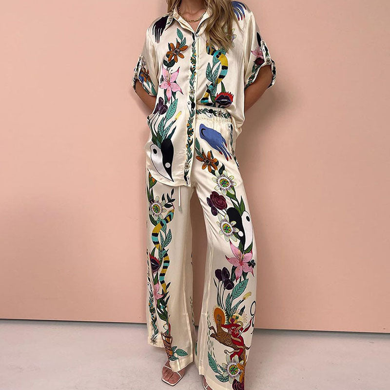 Graffiti Print Casual Shirt and Long-Sleeve Set