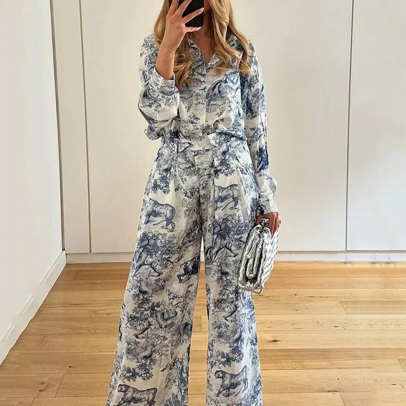 Graffiti Print Casual Shirt and Long-Sleeve Set