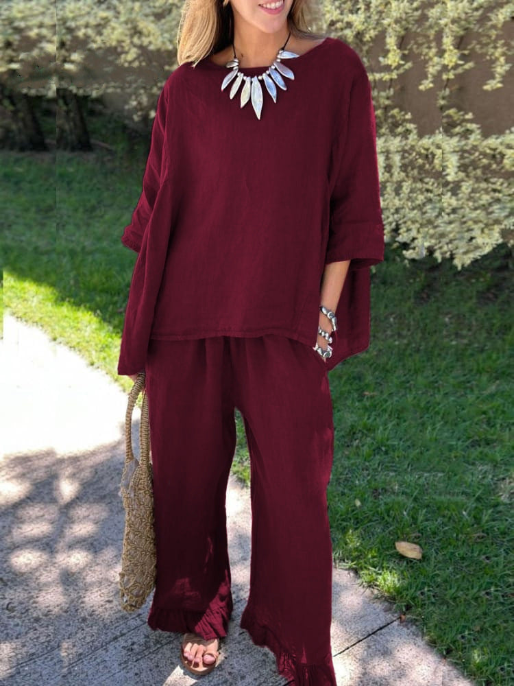 Cotton and Linen Casual Two-Piece Set