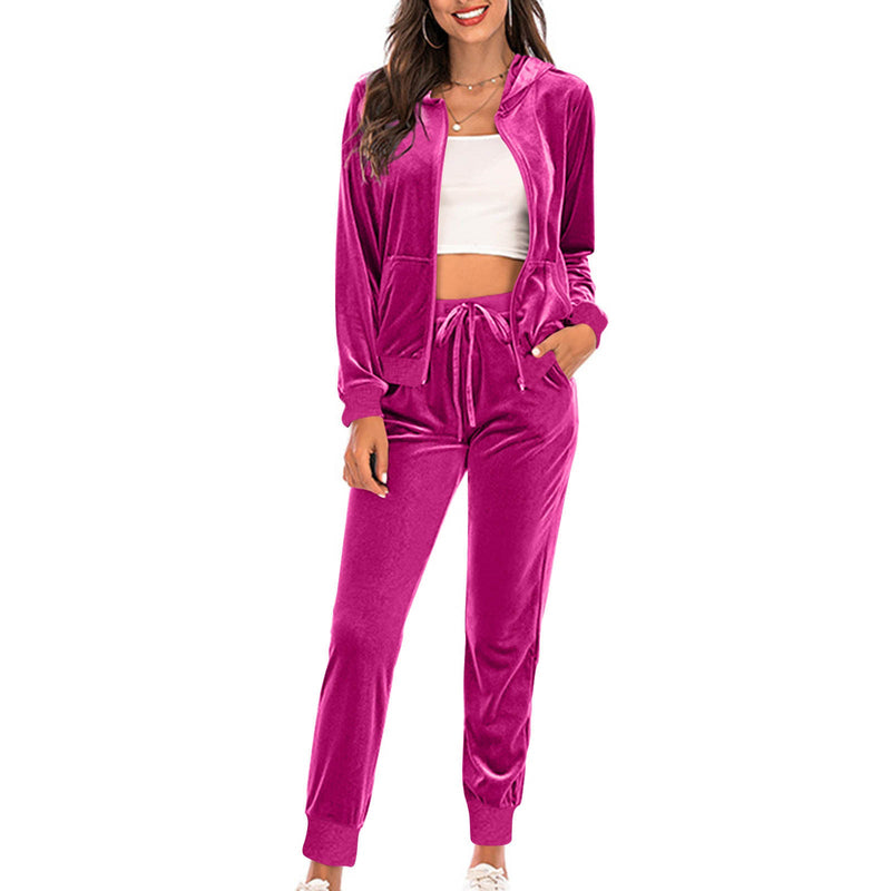 Slim-Fit Hooded Casual Long-Sleeve Suit Set