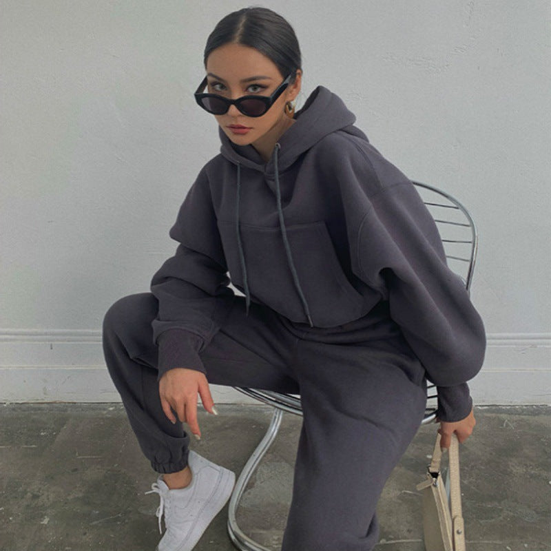Loose Casual Hooded Sweatshirt Jacket Sports Suit