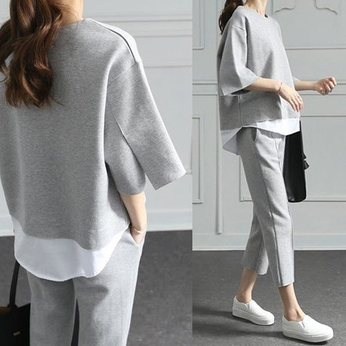 Casual Two-Piece Split Top and Cropped Pants Set
