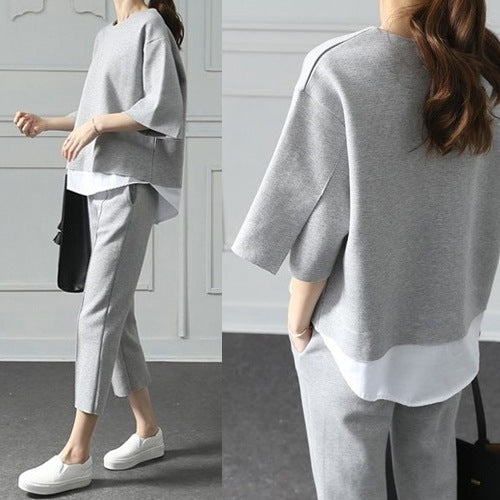 Casual Two-Piece Split Top and Cropped Pants Set