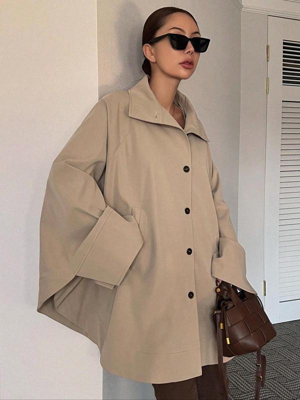 Elegant Batwing Pocket Button Front Jacket