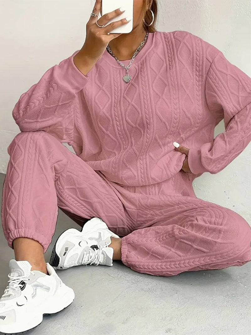 Ribbed Jacquard Casual Two-Piece Set