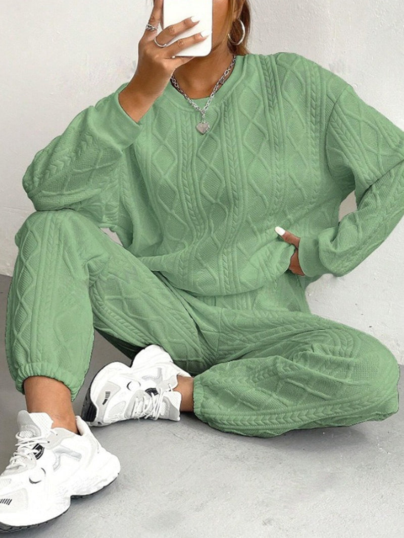 Ribbed Jacquard Casual Two-Piece Set