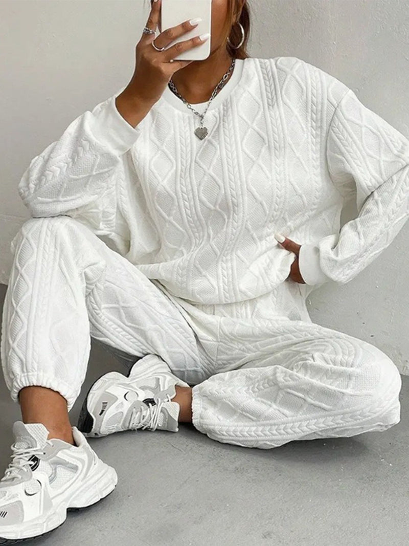 Ribbed Jacquard Casual Two-Piece Set