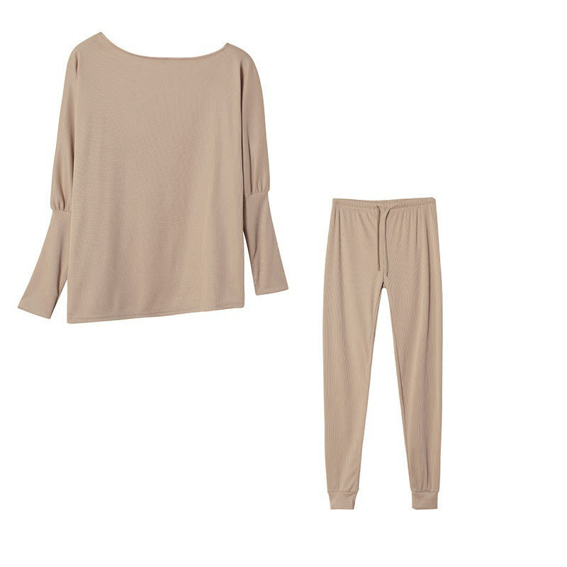 Lace-Up Off-Shoulder Casual Long Pants Suit