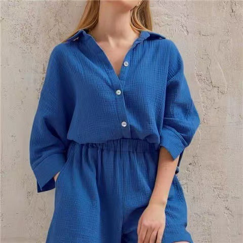 Cotton Shirt and Shorts Two-Piece Set for Commuting