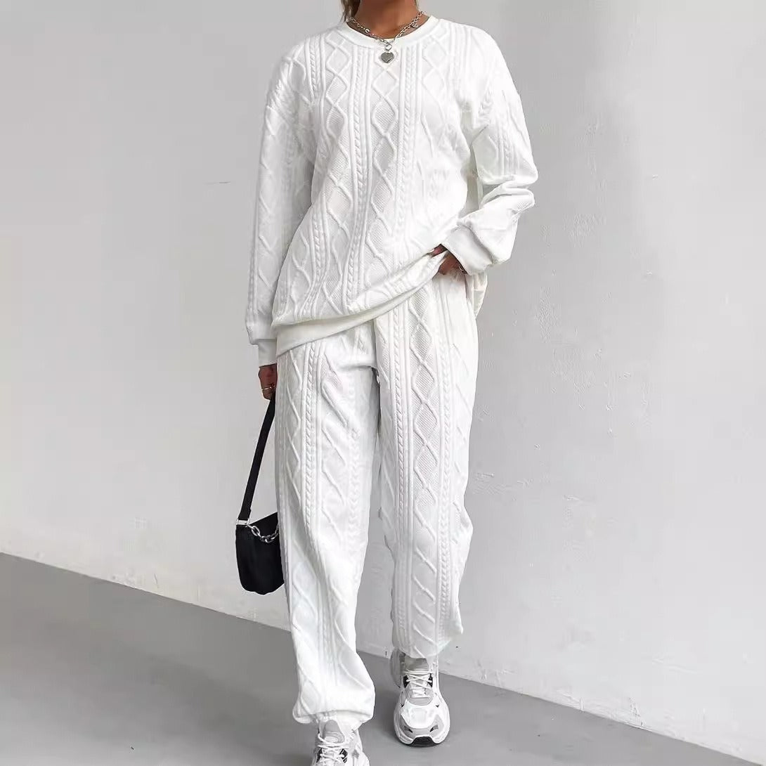 Ribbed Jacquard Casual Two-Piece Set