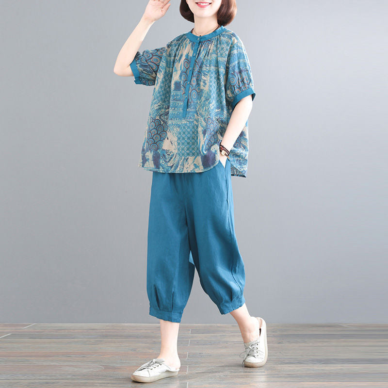Flattering Printed Two-Piece Casual Suit