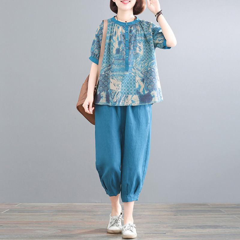 Flattering Printed Two-Piece Casual Suit