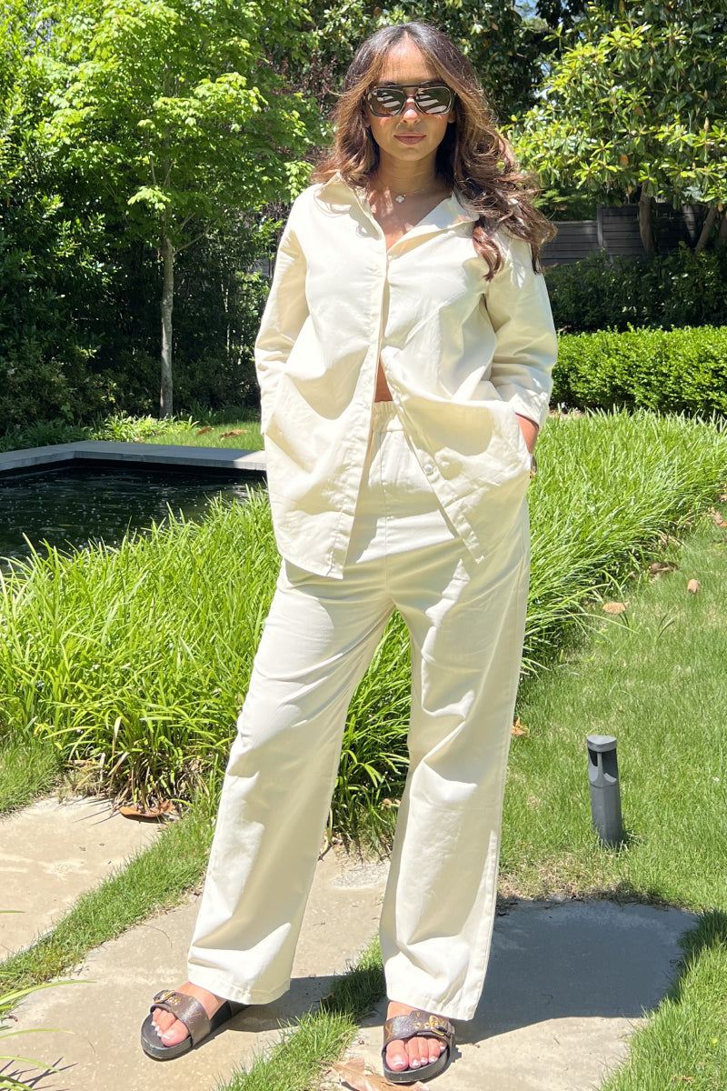 Oversized 100% Cotton Shirt and Wide-Leg Pants Co-ord Set
