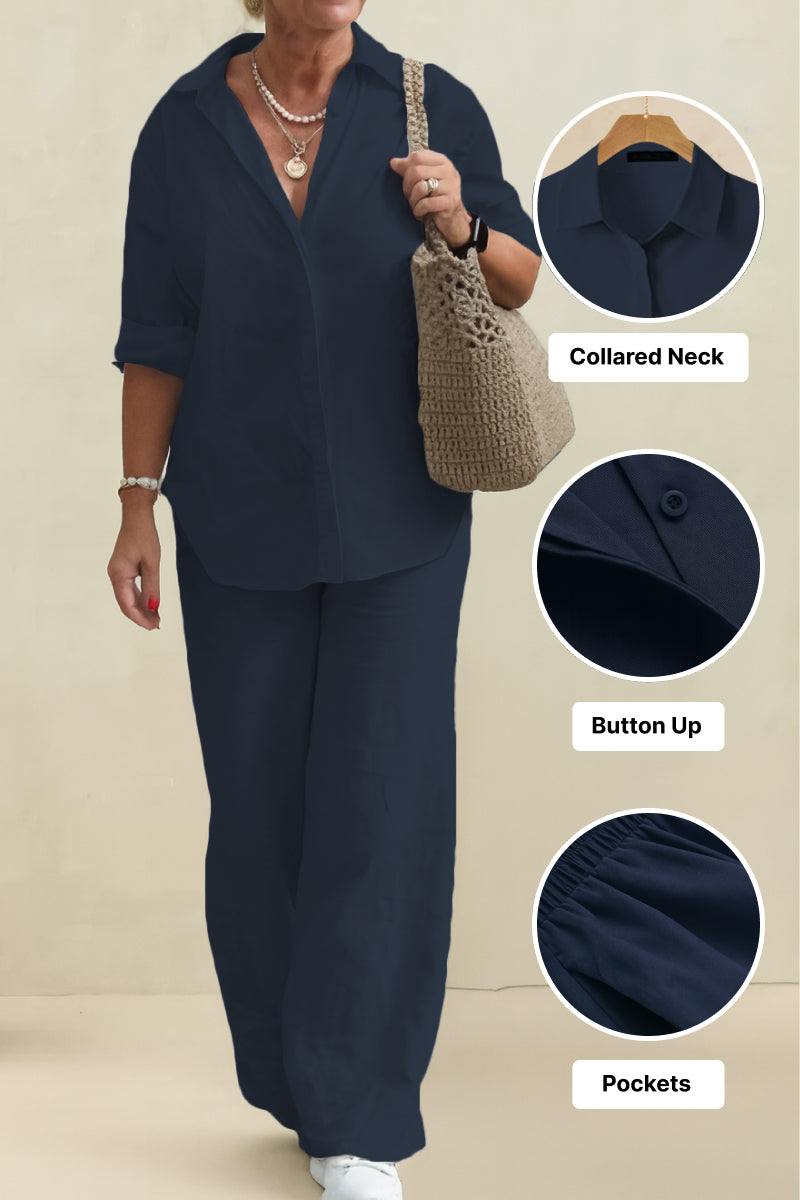 Oversized 100% Cotton Shirt and Wide-Leg Pants Co-ord Set