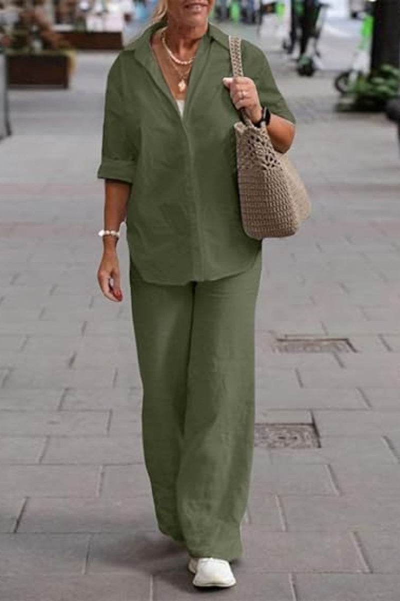 Oversized 100% Cotton Shirt and Wide-Leg Pants Co-ord Set
