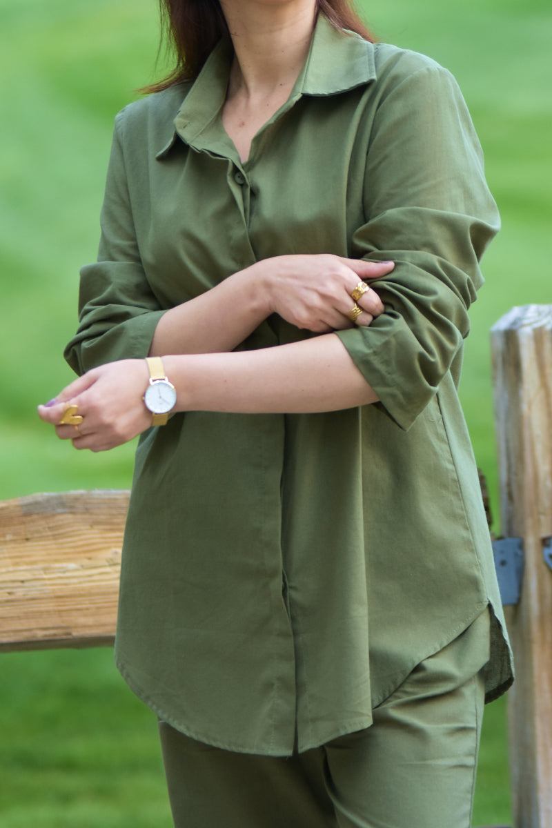 Oversized 100% Cotton Shirt and Wide-Leg Pants Co-ord Set