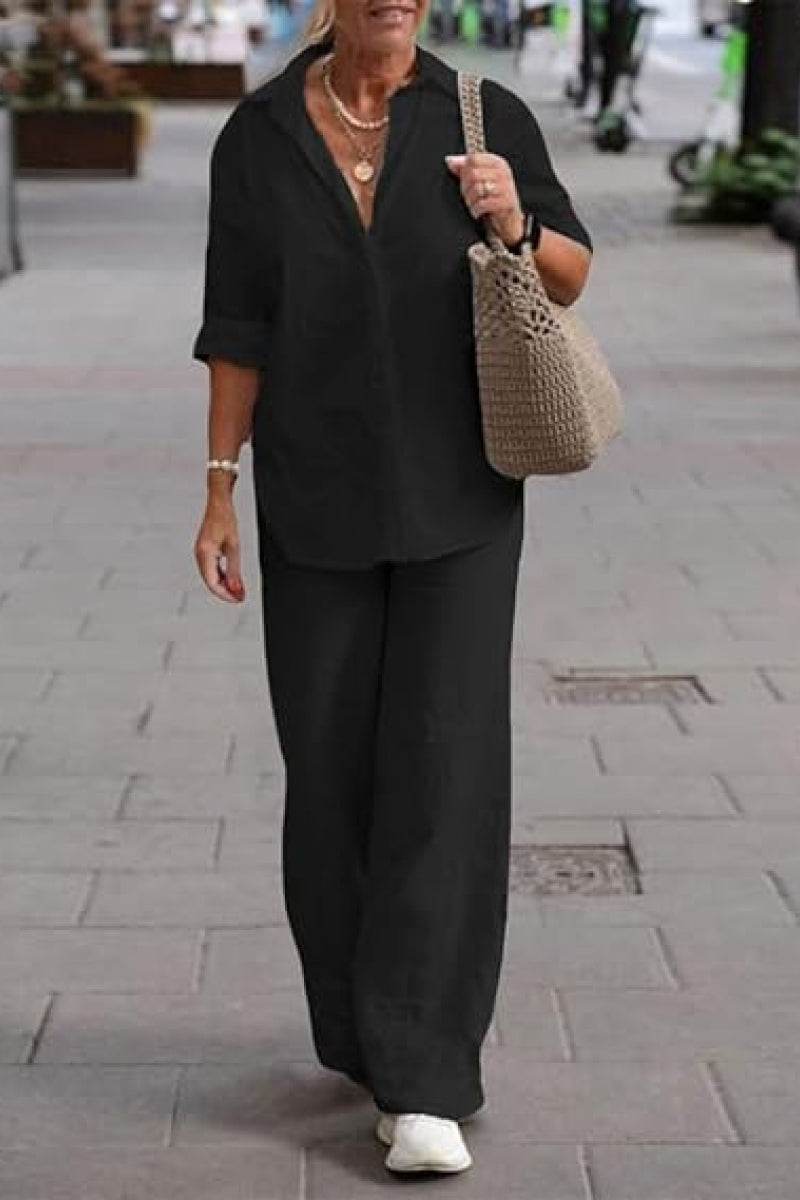 Oversized 100% Cotton Shirt and Wide-Leg Pants Co-ord Set