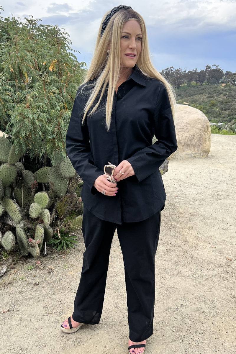 Oversized 100% Cotton Shirt and Wide-Leg Pants Co-ord Set