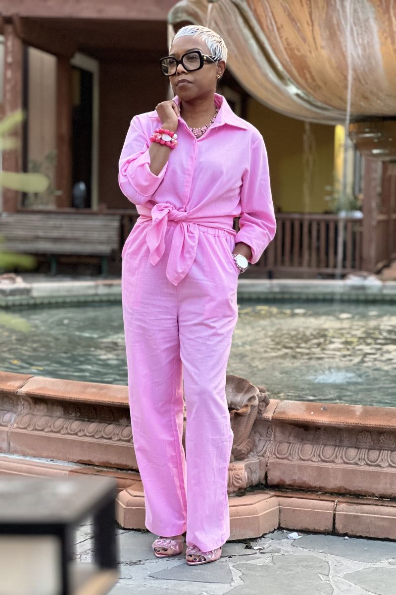 Oversized 100% Cotton Shirt and Wide-Leg Pants Co-ord Set