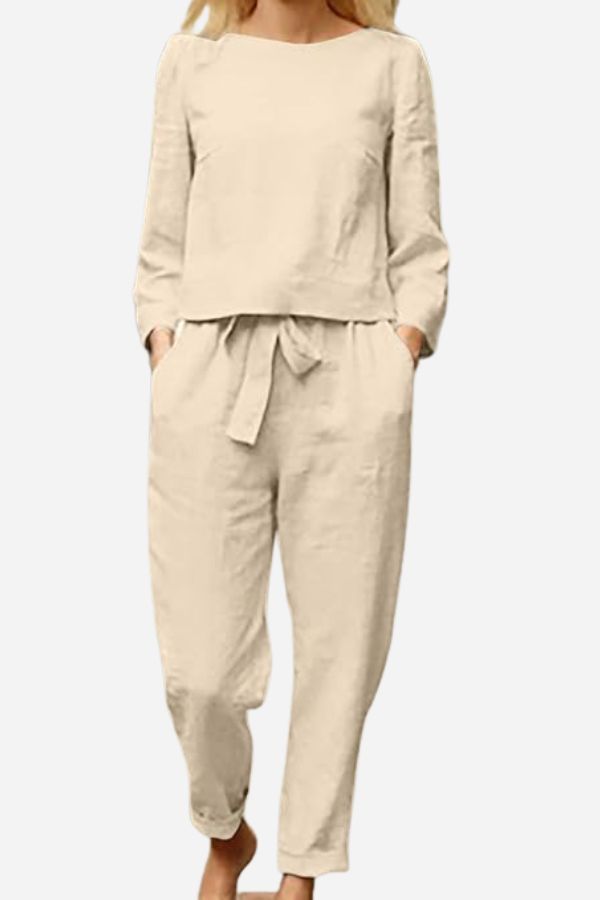 Retro Monochrome Linen Two-Piece Set