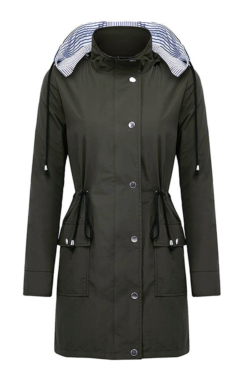 Water Resistant Hooded Striped Windbreaker Rain Jacket