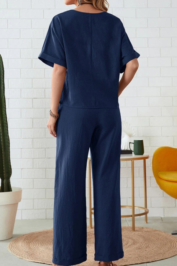 Classy &amp; Laid Back Lifestyle: Rolled Cuff Top And Patch Pocket Pants Set