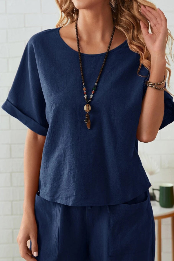 Classy &amp; Laid Back Lifestyle: Rolled Cuff Top And Patch Pocket Pants Set
