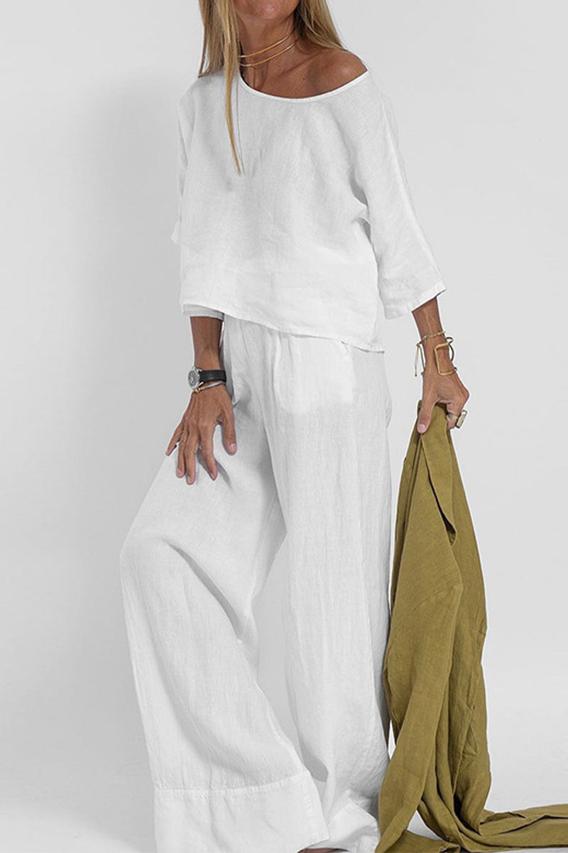 At Ease &amp; Down to Earth: Short-sleeved Pullover &amp; Wide Trouser Matching Set